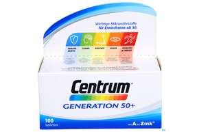 Sie sehen eine Packung Centrum Tabl A-zink Generation 50+ 100st, Produktbild: 01 Centrum Tabl A-zink Generation 50+ 100st, A-Nr.: 4555479 - 01