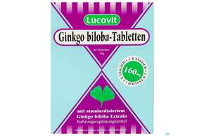 Sie sehen eine Packung Ginkgo Biloba Lucovit Tabl 160mg 60st, Produktbild: 01 Ginkgo Biloba Lucovit Tabl 160mg 60st, A-Nr.: 3242962 - 01