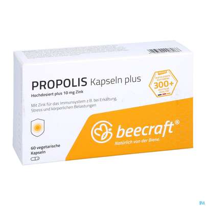 Sie sehen eine Packung Propolis Beecraft Kapseln 62003 60st, Produktbild: 03 Propolis Beecraft Kapseln 62003 60st, A-Nr.: 5214243 - 03
