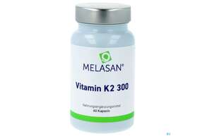 Sie sehen eine Packung Vitamin K2 Kapseln 300 Melasan 60st, Produktbild: 01 Vitamin K2 Kapseln 300 Melasan 60st, A-Nr.: 4373494 - 01