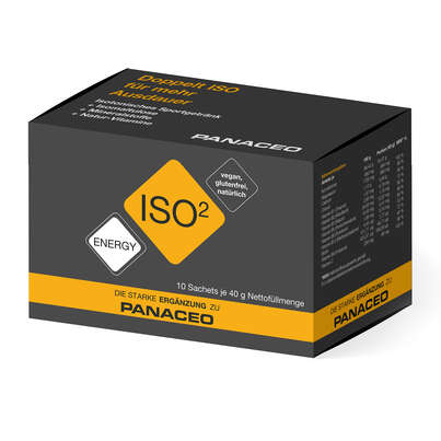 Sie sehen eine Packung PANACEO ISO² DRINK 10x40G SACHETS, Produktbild: 01 PANACEO ISO² DRINK 10x40G SACHETS, A-Nr.: 5968166 - 01