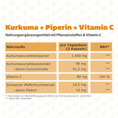 R(h)ein Nutrition Kurkuma 95 % Curcumin + Piperin + Vitamin C Kapseln, A-Nr.: 5987175 - 08