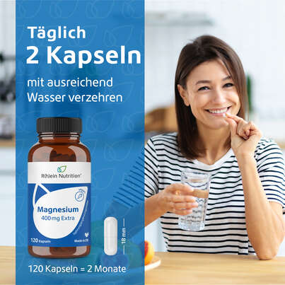 Sie sehen eine Packung R(h)ein Nutrition Magnesium 400 mg Extra Kapseln hochdosiert, Produktbild: 04 R(h)ein Nutrition Magnesium 400 mg Extra Kapseln hochdosiert, A-Nr.: 5987198 - 04