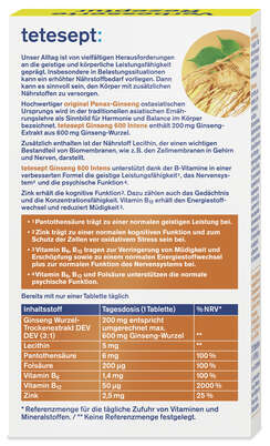 Sie sehen eine Packung TETESEPT Ginseng 600 Intens Tabletten 30 Stk, Produktbild: 03 TETESEPT Ginseng 600 Intens Tabletten 30 Stk, A-Nr.: 5973227 - 03