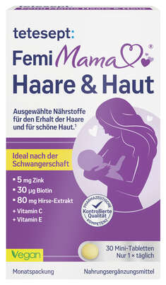 Sie sehen eine Packung tetesept Femi Mama® Haare & Haut, Produktbild: 01 tetesept Femi Mama® Haare & Haut, A-Nr.: 5316699 - 01