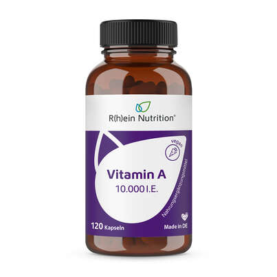 Sie sehen eine Packung R(h)ein Nutrition Vitamin A 10.000 I. E. Kapseln hochdosiert vegan, Produktbild: 01 R(h)ein Nutrition Vitamin A 10.000 I. E. Kapseln hochdosiert vegan, A-Nr.: 5987229 - 01