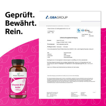 Sie sehen eine Packung R(h)ein Nutrition Vitamin B12 Activ 1.000 µg Kapseln hochdosiert, Produktbild: 07 R(h)ein Nutrition Vitamin B12 Activ 1.000 µg Kapseln hochdosiert, A-Nr.: 5987258 - 07