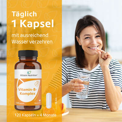 Sie sehen eine Packung R(h)ein Nutrition Vitamin-B-Komplex Kapseln hochdosiert, Produktbild: 04 R(h)ein Nutrition Vitamin-B-Komplex Kapseln hochdosiert, A-Nr.: 5987235 - 04