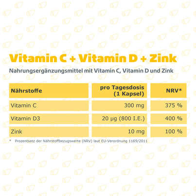 Sie sehen eine Packung R(h)ein Nutrition Vitamin C + D3 + Zink Immunsystem Ultra Kapseln, Produktbild: 08 R(h)ein Nutrition Vitamin C + D3 + Zink Immunsystem Ultra Kapseln, A-Nr.: 5987270 - 08