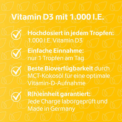 Sie sehen eine Packung R(h)ein Nutrition Vitamin D3 1.000 I. E. Tropfen hochdosiert 50 ml, Produktbild: 03 R(h)ein Nutrition Vitamin D3 1.000 I. E. Tropfen hochdosiert 50 ml, A-Nr.: 5987318 - 03