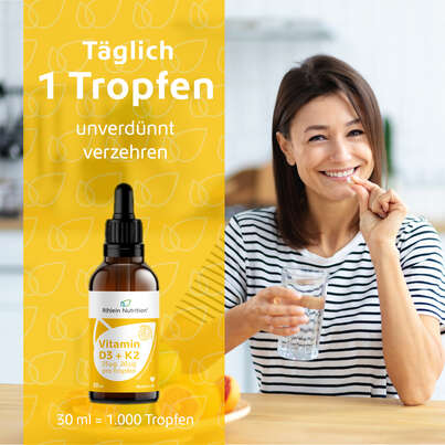 Sie sehen eine Packung R(h)ein Nutrition Vitamin D3 + K2 Osteo Tropfen hochdosiert, Produktbild: 04 R(h)ein Nutrition Vitamin D3 + K2 Osteo Tropfen hochdosiert, A-Nr.: 5987301 - 04