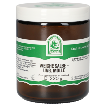 Sie sehen eine Packung WEICHE SALBE - UNG. MOLLE 220 G, Produktbild: 01 WEICHE SALBE - UNG. MOLLE 220 G, A-Nr.: 5341378 - 01