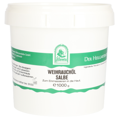 Sie sehen eine Packung WEIHRAUCHOEL SALBE 1000 G, Produktbild: 01 WEIHRAUCHOEL SALBE 1000 G, A-Nr.: 5802827 - 01