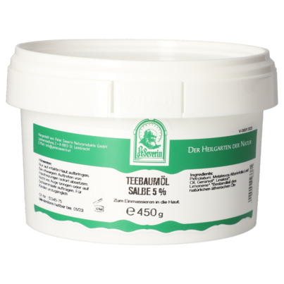Sie sehen eine Packung TEEBAUMOEL SALBE 5% 450 G, Produktbild: 01 TEEBAUMOEL SALBE 5% 450 G, A-Nr.: 5802750 - 01