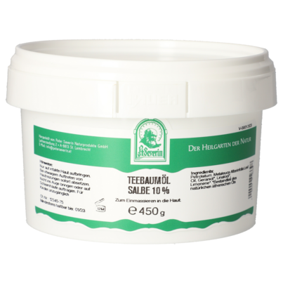 Sie sehen eine Packung TEEBAUMOEL SALBE 10% 450 G, Produktbild: 01 TEEBAUMOEL SALBE 10% 450 G, A-Nr.: 5802767 - 01