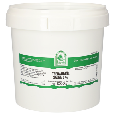Sie sehen eine Packung TEEBAUMOEL SALBE 5% 1000 G, Produktbild: 01 TEEBAUMOEL SALBE 5% 1000 G, A-Nr.: 5304064 - 01
