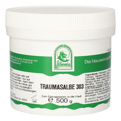 Sie sehen eine Packung TRAUMASALBE 303 500G, Produktbild: 01 TRAUMASALBE 303 500G, A-Nr.: 3691306 - 01