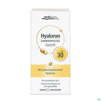 Sie sehen eine Packung Sonnenprodukte Hyaluron Sonnenpflege Gesicht Lsf30 50ml, Produktbild: 03 Sonnenprodukte Hyaluron Sonnenpflege Gesicht Lsf30 50ml, A-Nr.: 4624269 - 03