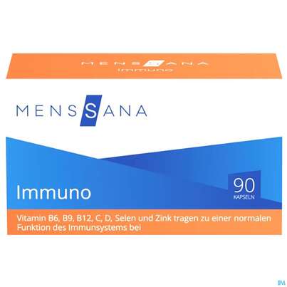 Sie sehen eine Packung Immuno Kapseln Menssana 90st, Produktbild: 01 Immuno Kapseln Menssana 90st, A-Nr.: 3484398 - 01