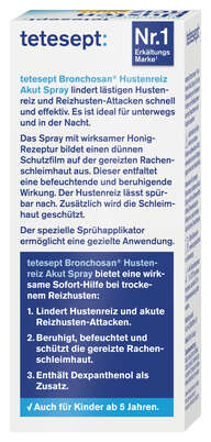 Sie sehen eine Packung tetesept Bronchosan Hustenreiz Spray 20ml, Produktbild: 04 tetesept Bronchosan Hustenreiz Spray 20ml, A-Nr.: 6007138 - 04
