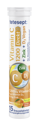 Sie sehen eine Packung tetesept Vitamin C 1200 + D3 +Zink Brausetabletten x15 STK, Produktbild: 01 tetesept Vitamin C 1200 + D3 +Zink Brausetabletten x15 STK, A-Nr.: 6007109 - 01
