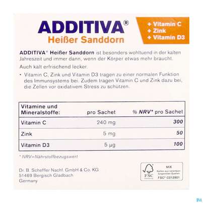 Sie sehen eine Packung Additiva Pulver Heisser Sanddorn Granatapfel 10st, Produktbild: 06 Additiva Pulver Heisser Sanddorn Granatapfel 10st, A-Nr.: 5810146 - 06