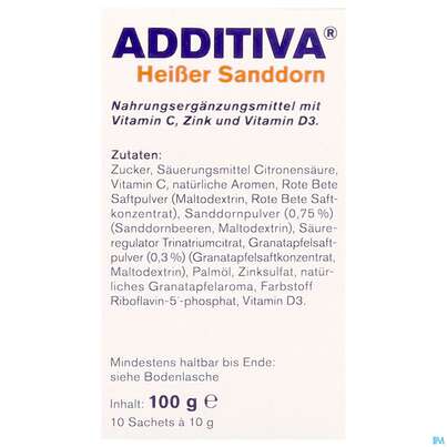 Sie sehen eine Packung Additiva Pulver Heisser Sanddorn Granatapfel 10st, Produktbild: 07 Additiva Pulver Heisser Sanddorn Granatapfel 10st, A-Nr.: 5810146 - 07