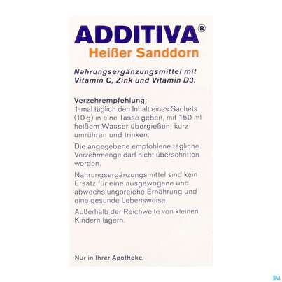 Sie sehen eine Packung Additiva Pulver Heisser Sanddorn Granatapfel 10st, Produktbild: 11 Additiva Pulver Heisser Sanddorn Granatapfel 10st, A-Nr.: 5810146 - 11