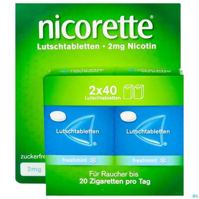 Sie sehen eine Packung Nicorette Lutschtabl Freshmint 2mg 80st, Produktbild: 02 Nicorette Lutschtabl Freshmint 2mg 80st, A-Nr.: 5530151 - 02