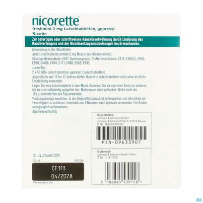 Sie sehen eine Packung Nicorette Lutschtabl Freshmint 2mg 80st, Produktbild: 03 Nicorette Lutschtabl Freshmint 2mg 80st, A-Nr.: 5530151 - 03