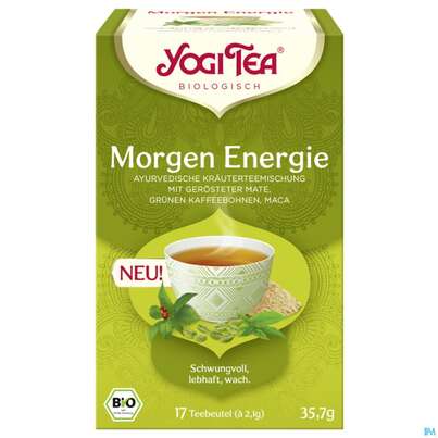 Sie sehen eine Packung Yogi Tea Bio Morgen Energie 35,7g 17st, Produktbild: 02 Yogi Tea Bio Morgen Energie 35,7g 17st, A-Nr.: 5879379 - 02
