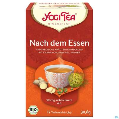 Sie sehen eine Packung Yogi Tea Bio Nach Dem Essen 30,6g 17st, Produktbild: 02 Yogi Tea Bio Nach Dem Essen 30,6g 17st, A-Nr.: 5879391 - 02