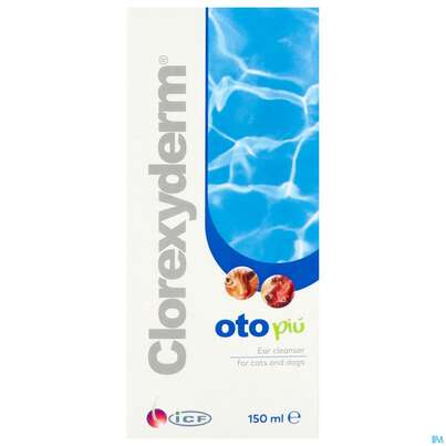 Sie sehen eine Packung Veterinaerprodukte Clorexyderm Oto Piu 150ml, Produktbild: 01 Veterinaerprodukte Clorexyderm Oto Piu 150ml, A-Nr.: 4840458 - 01