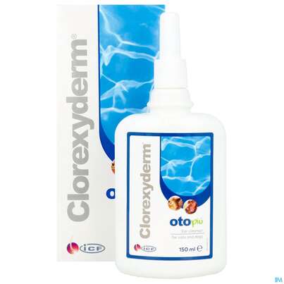 Sie sehen eine Packung Veterinaerprodukte Clorexyderm Oto Piu 150ml, Produktbild: 10 Veterinaerprodukte Clorexyderm Oto Piu 150ml, A-Nr.: 4840458 - 10