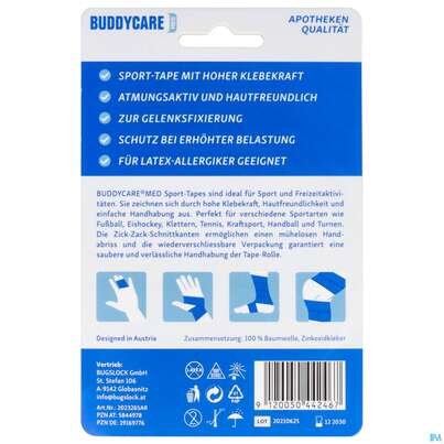 Sie sehen eine Packung Tape Buddycare/med/sport Latexfrei 3,8cmx 10m Blau 1st, Produktbild: 03 Tape Buddycare/med/sport Latexfrei 3,8cmx 10m Blau 1st, A-Nr.: 5844978 - 03