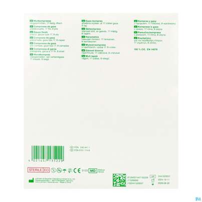 Sie sehen eine Packung Schlitzkompressen Gazin 17faedig Steril 8fach 10x 10cm 50x2 100st, Produktbild: 04 Schlitzkompressen Gazin 17faedig Steril 8fach 10x 10cm 50x2 100st, A-Nr.: 2404411 - 04