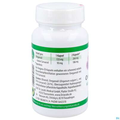 Sie sehen eine Packung Oregano Oel Kapseln Vegan Dr.jacobs 60st, Produktbild: 03 Oregano Oel Kapseln Vegan Dr.jacobs 60st, A-Nr.: 5642370 - 03