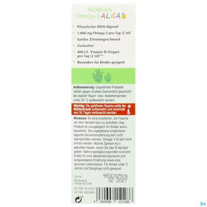 Omega -3 Norsan Oel/alga F Kinder Zitrone 50ml, A-Nr.: 5825969 - 03