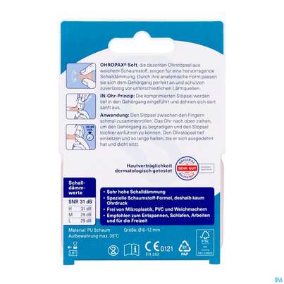 Sie sehen eine Packung Ohrenschutz Ohropax Soft/geraeuscheschutz In Haengeverpackung Pohrs 10st, Produktbild: 04 Ohrenschutz Ohropax Soft/geraeuscheschutz In Haengeverpackung Pohrs 10st, A-Nr.: 5908862 - 04