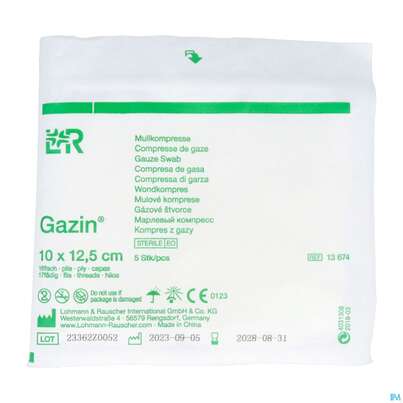 Mullkompressen Gazin Baumw.17faedig Steril 16fach 12,5x10cm 5st, A-Nr.: 2570167 - 01