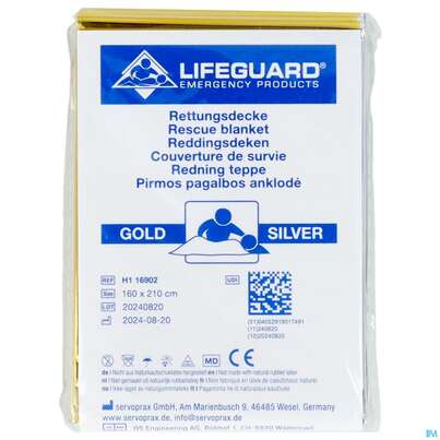 Sie sehen eine Packung Erste Hilfe Rettungsdecke -sandipharma Gold/silber 160x210cm 1st, Produktbild: 01 Erste Hilfe Rettungsdecke -sandipharma Gold/silber 160x210cm 1st, A-Nr.: 3007847 - 01