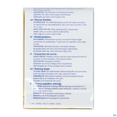 Sie sehen eine Packung Erste Hilfe Rettungsdecke -sandipharma Gold/silber 160x210cm 1st, Produktbild: 03 Erste Hilfe Rettungsdecke -sandipharma Gold/silber 160x210cm 1st, A-Nr.: 3007847 - 03