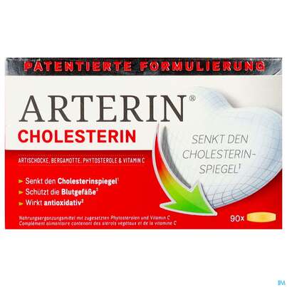 Sie sehen eine Packung Arterin Tabl Cholesterin Bergamotte/pflanzlich 50000 90st, Produktbild: 01 Arterin Tabl Cholesterin Bergamotte/pflanzlich 50000 90st, A-Nr.: 5803057 - 01
