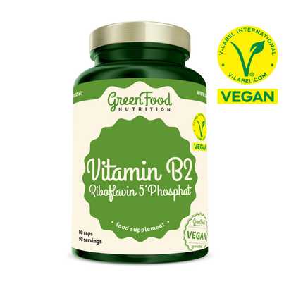 Sie sehen eine Packung GreenFood Nutrition Vitamin B2 Riboflavin 5'Phosphat 90 Kapsel, Produktbild: 01 GreenFood Nutrition Vitamin B2 Riboflavin 5'Phosphat 90 Kapsel, A-Nr.: 6004312 - 01