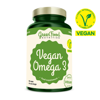 Sie sehen eine Packung GreenFood Nutrition Vegan Omega 3 90 Kapseln, Produktbild: 01 GreenFood Nutrition Vegan Omega 3 90 Kapseln, A-Nr.: 6004217 - 01