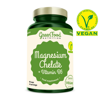 Sie sehen eine Packung GreenFood Nutrition Magnesium Chelate + Vitamin B6 90 Kapseln, Produktbild: 01 GreenFood Nutrition Magnesium Chelate + Vitamin B6 90 Kapseln, A-Nr.: 5634548 - 01