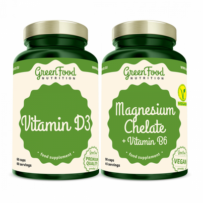 GreenFood Nutrition Magnesium Chelate + Vitamin B6 90 Kapseln + Vitamin D3 60 Kapseln, A-Nr.: 5833822 - 01