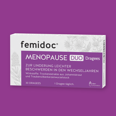 Sie sehen eine Packung femidoc® MENOPAUSE DUO Dragees, Produktbild: 02 femidoc® MENOPAUSE DUO Dragees, A-Nr.: 5504515 - 02