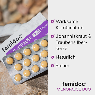Sie sehen eine Packung femidoc® MENOPAUSE DUO Dragees, Produktbild: 05 femidoc® MENOPAUSE DUO Dragees, A-Nr.: 5504515 - 05