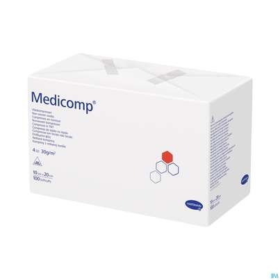 Sie sehen eine Packung Kompressen Medicomp Vliesstoff 4fach Unsteril 10x 20cm 100st, Produktbild: 03 Kompressen Medicomp Vliesstoff 4fach Unsteril 10x 20cm 100st, A-Nr.: 1652058 - 03